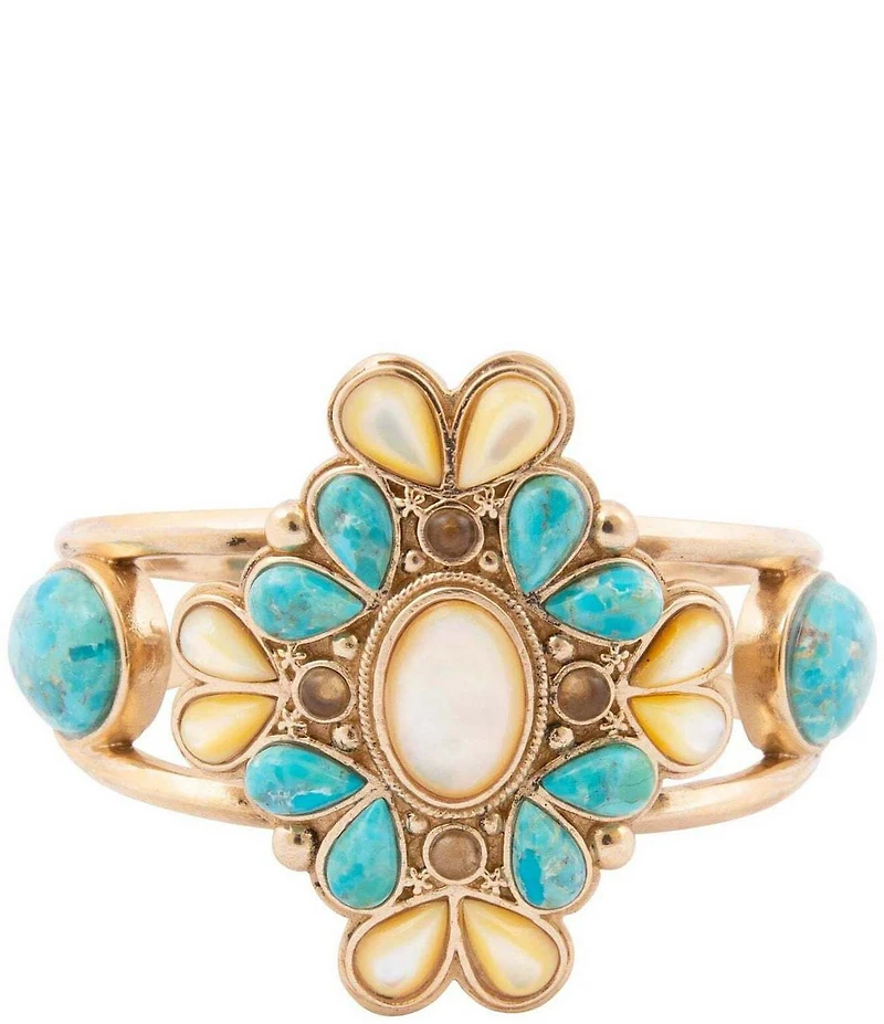 Barse Bronze, Turquoise, Caramel Mother-of-Pearl and Smoky Quartz Madrid Statement Cuff Bracelet