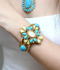 Barse Bronze, Turquoise, Caramel Mother-of-Pearl and Smoky Quartz Madrid Statement Cuff Bracelet