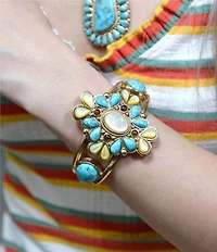 Barse Bronze, Turquoise, Caramel Mother-of-Pearl and Smoky Quartz Madrid Statement Cuff Bracelet