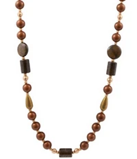 Barse Brown Shell Pearl and Bronzite Beaded Long Strand Necklace