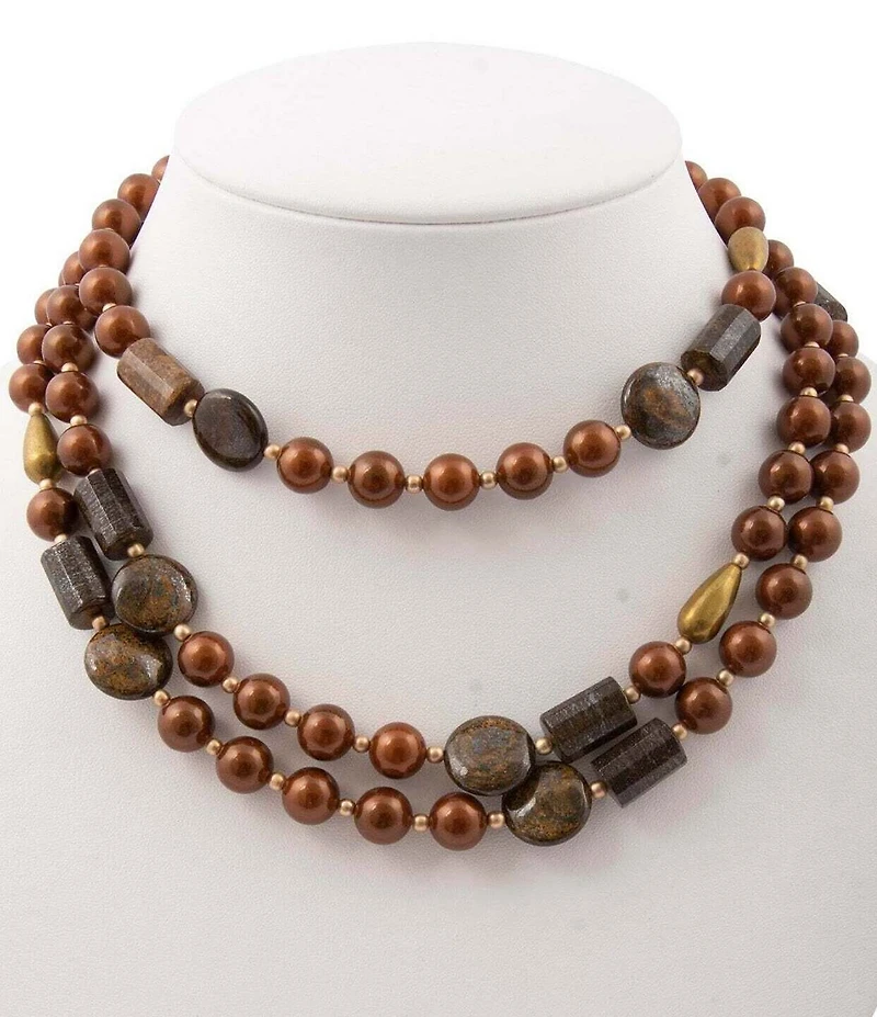 Barse Brown Shell Pearl Bronzite Short Multi Strand Necklace