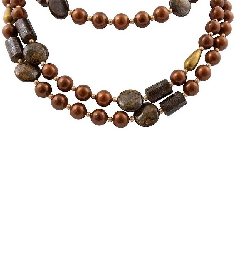 Barse Brown Shell Pearl Bronzite Short Multi Strand Necklace