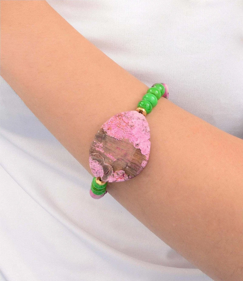 Barse Cactus Bloom Jade Beaded Stretch Bracelet