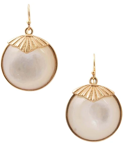 Barse Circle Orbital Golden Mother Of Pearl Drop Earrings