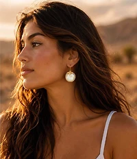 Barse Circle Orbital Golden Mother Of Pearl Drop Earrings