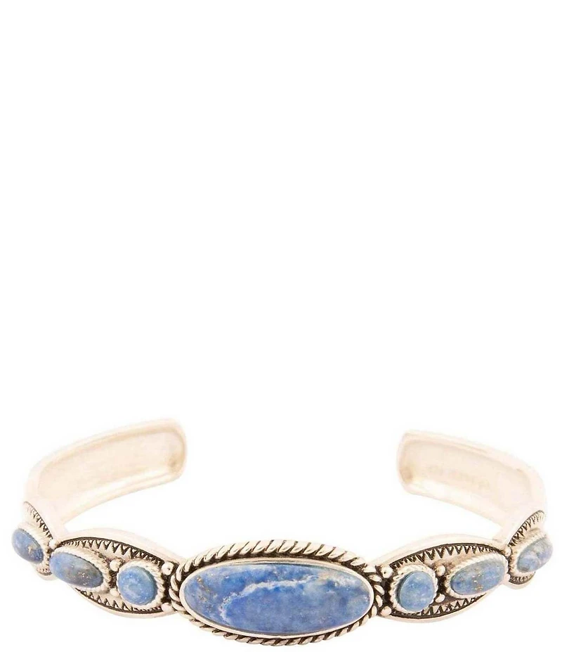 Barse Concho Sterling Silver and Denim Lapis Concho Cuff Bracelet