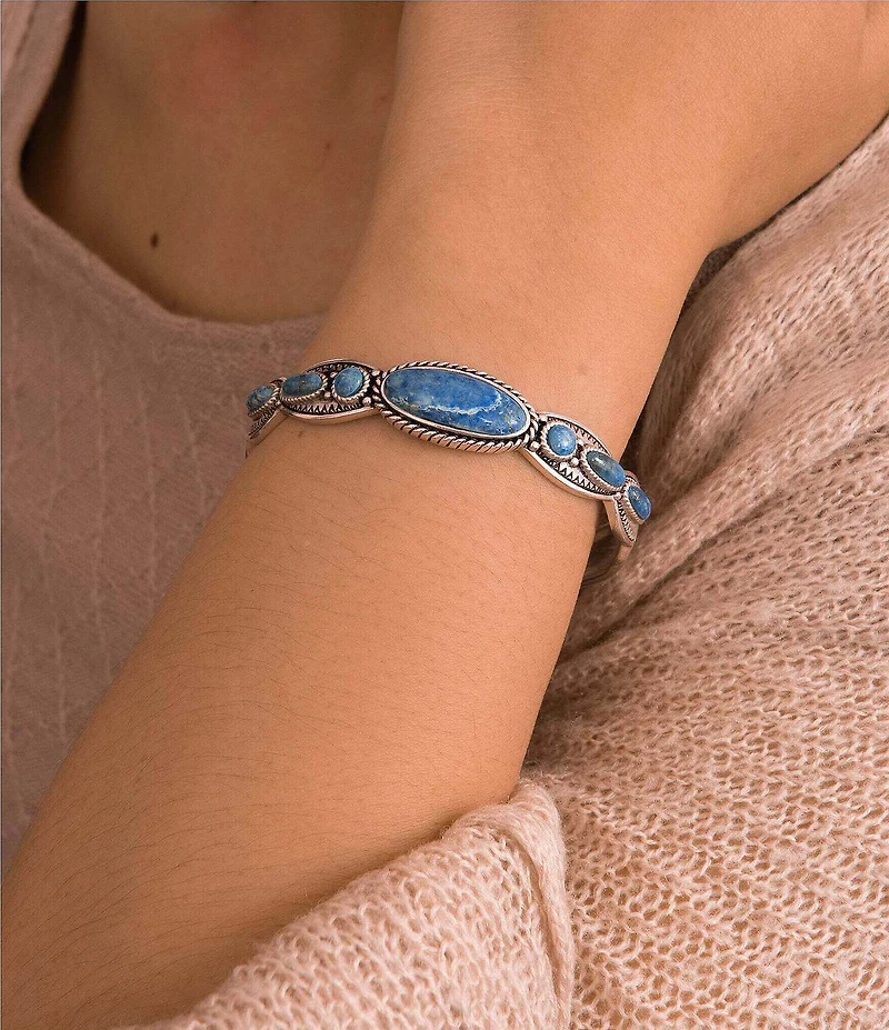 Barse Concho Sterling Silver and Denim Lapis Concho Cuff Bracelet