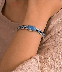 Barse Concho Sterling Silver and Denim Lapis Concho Cuff Bracelet