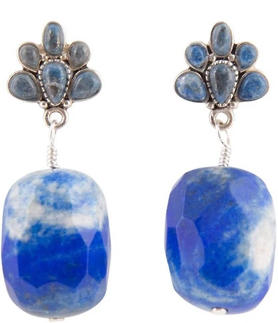 Barse Concho Sterling Silver and Denim Lapis Concho Drop Earrings
