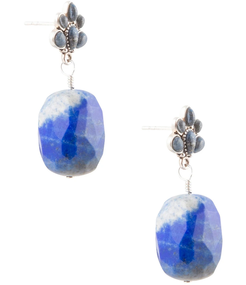 Barse Denim Blue Lapis Sterling Silver Concho Drop Earrings