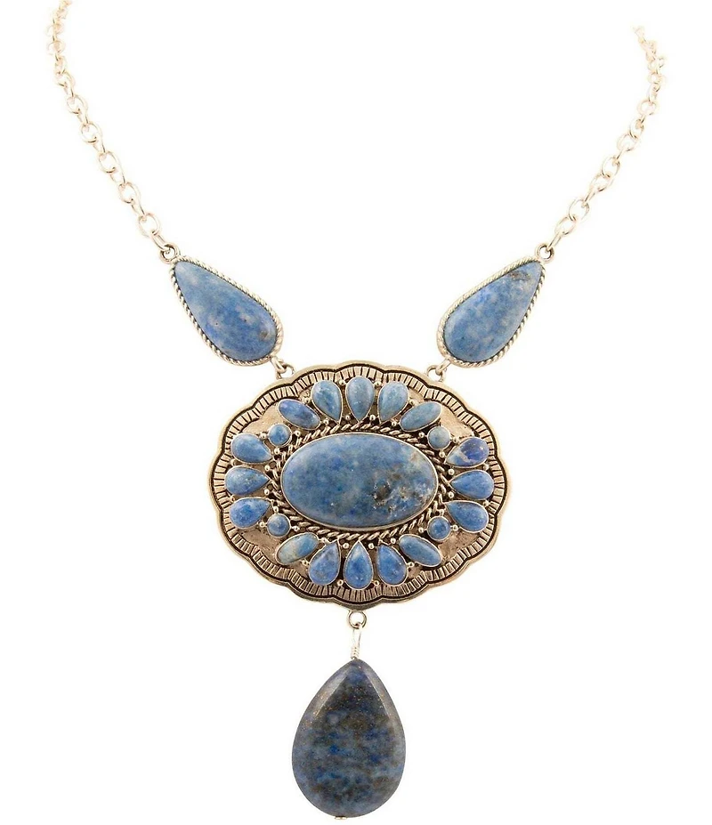 Barse Sterling Silver and Denim Lapis Concho Statement Pendant Necklace