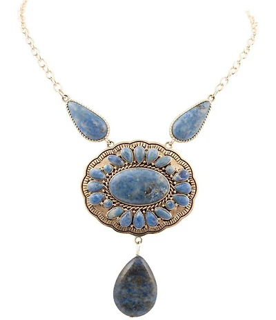 Barse Sterling Silver and Denim Lapis Concho Statement Pendant Necklace