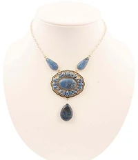 Barse Sterling Silver and Denim Lapis Concho Statement Pendant Necklace
