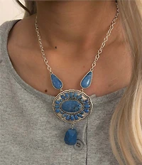 Barse Sterling Silver and Denim Lapis Concho Statement Pendant Necklace