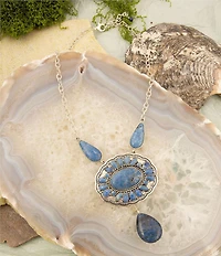 Barse Sterling Silver and Denim Lapis Concho Statement Pendant Necklace
