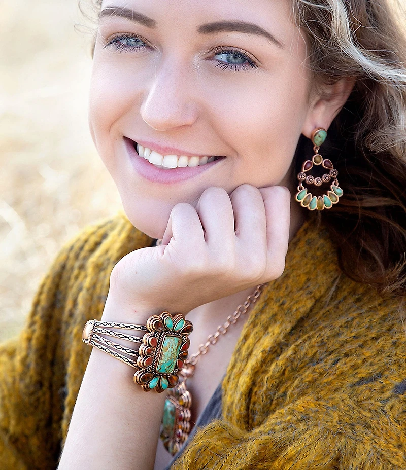 Barse Botanical Green Turquoise Golden Statement Earrings