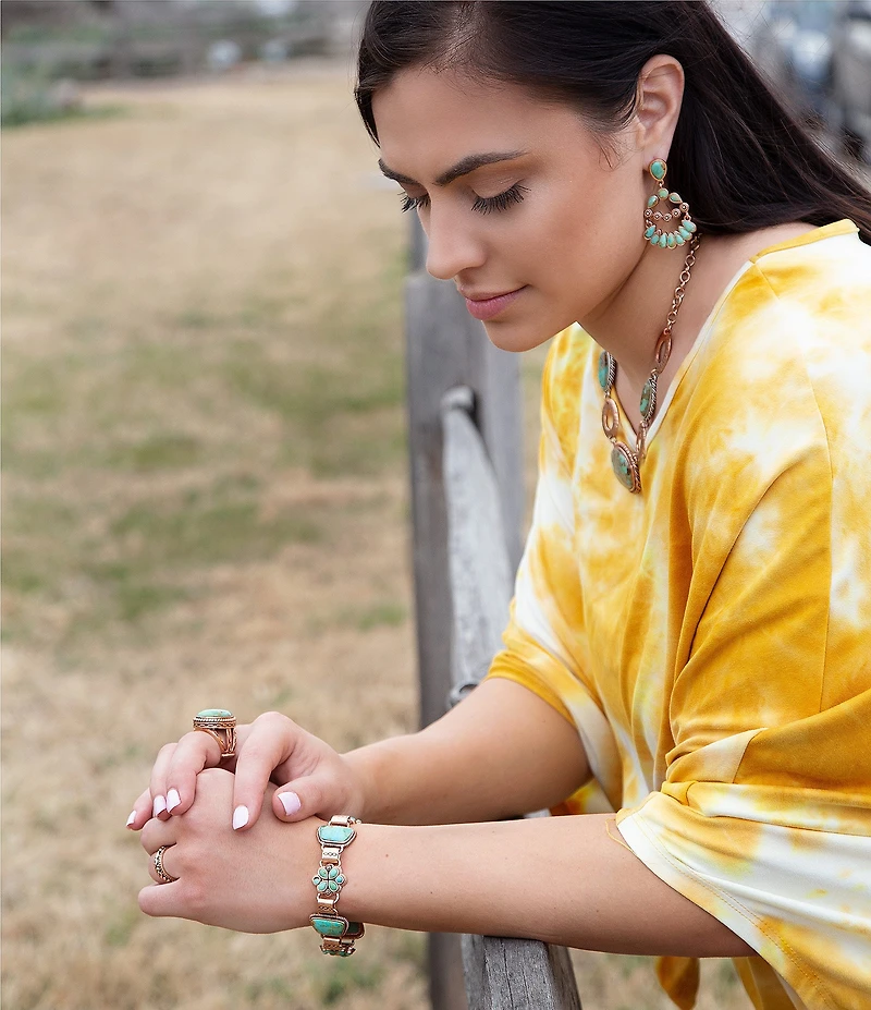 Barse Botanical Green Turquoise Golden Statement Earrings