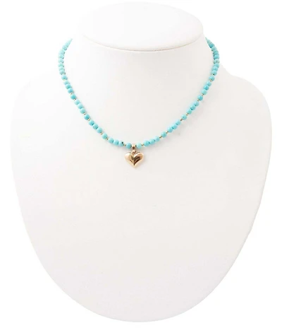 Barse Dainty Heart Golden Turquoise Magnesite Short Pendant Necklace