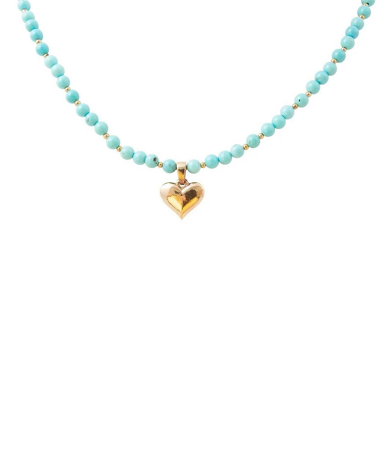 Barse Dainty Heart Golden Turquoise Magnesite Short Pendant Necklace