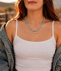 Barse Dainty Heart Golden Turquoise Magnesite Short Pendant Necklace