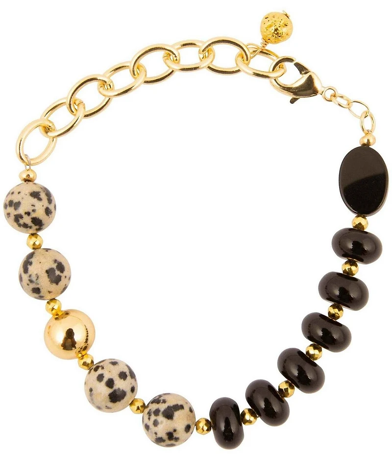Barse Dark Dalmatian Genuine Stone Adjustable Line Bracelet