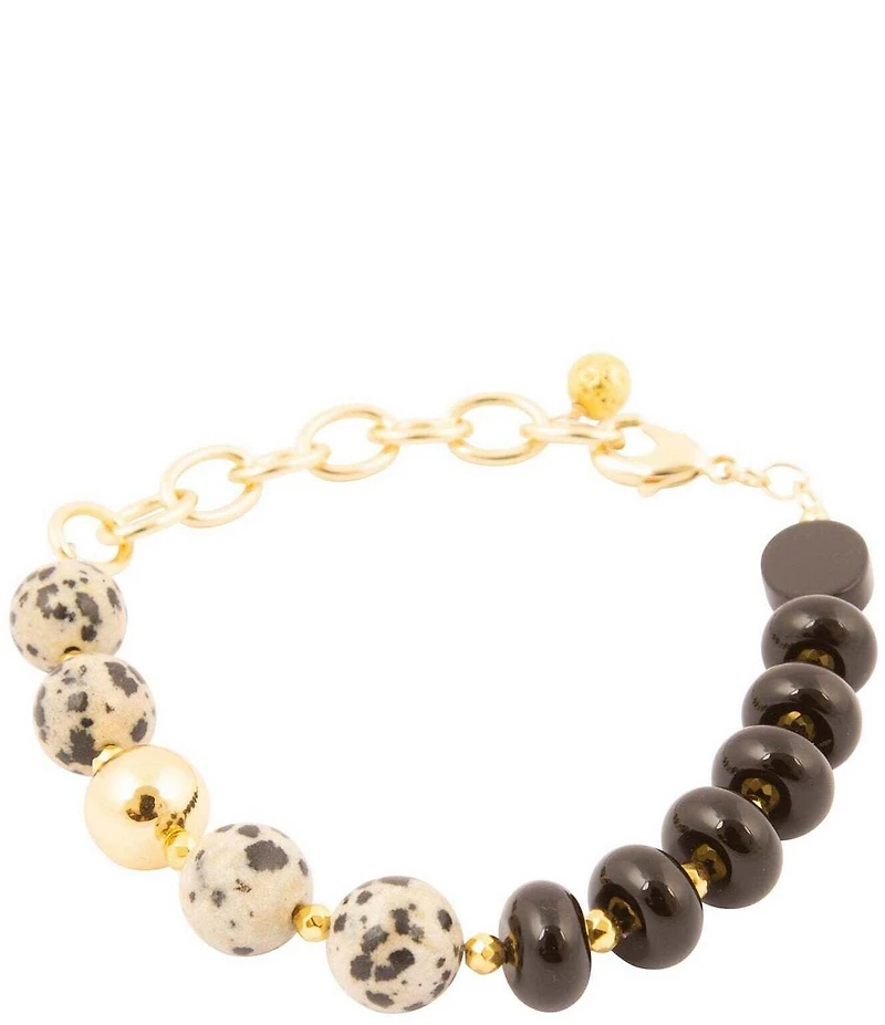 Barse Dark Dalmatian Genuine Stone Adjustable Line Bracelet