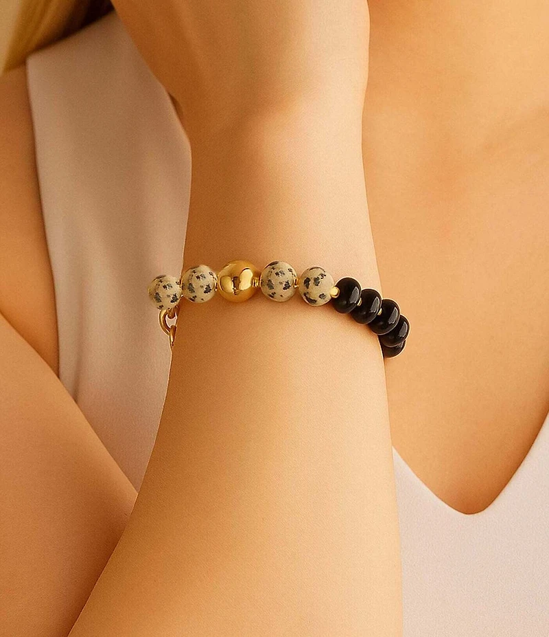 Barse Dark Dalmatian Genuine Stone Adjustable Line Bracelet