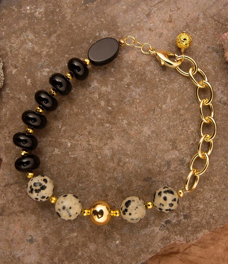 Barse Dark Dalmatian Genuine Stone Adjustable Line Bracelet