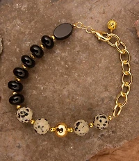 Barse Dark Dalmatian Genuine Stone Adjustable Line Bracelet