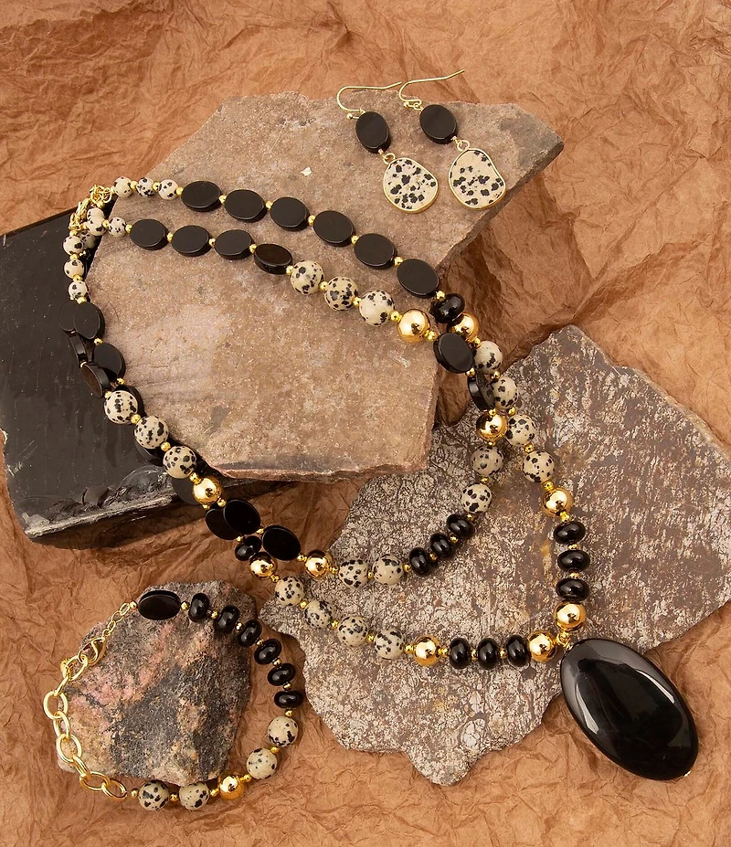 Barse Dark Dalmatian Genuine Stone Adjustable Line Bracelet