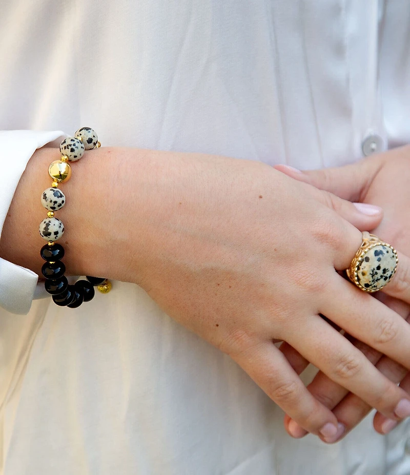 Barse Dark Dalmatian Genuine Stone Adjustable Line Bracelet
