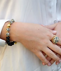 Barse Dark Dalmatian Genuine Stone Adjustable Line Bracelet