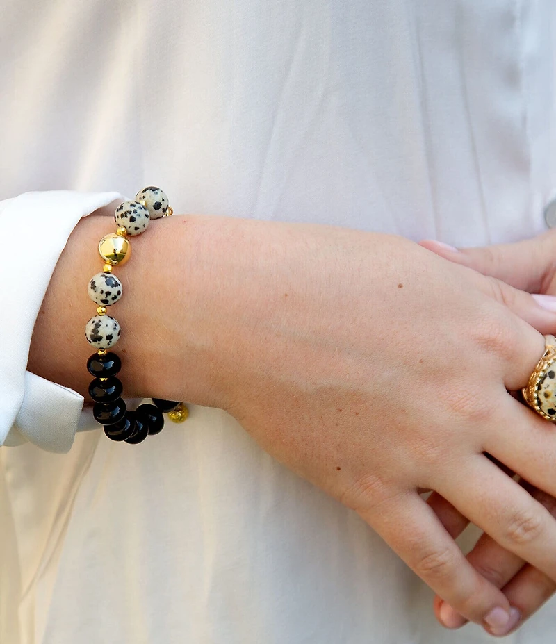 Barse Dark Dalmatian Genuine Stone Adjustable Line Bracelet