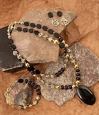 Barse Dark Dalmation Genuine Stone Linear Earrings