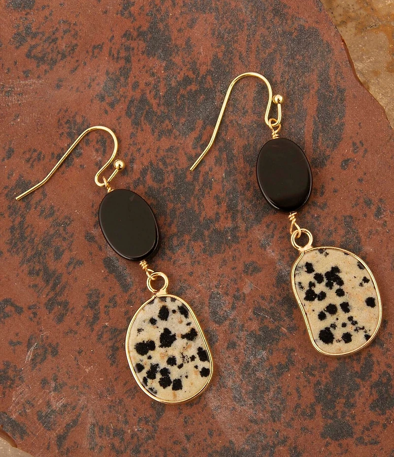 Barse Dark Dalmation Genuine Stone Linear Earrings
