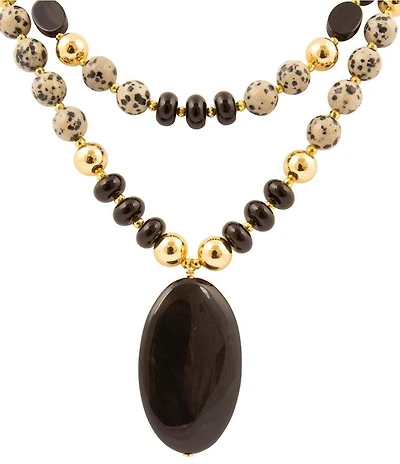 Barse Dark Dalmation Genuine Stone Statement Necklace