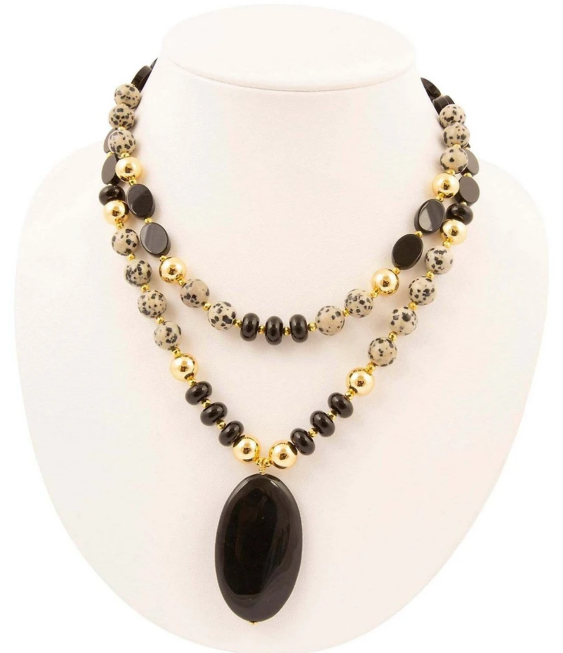 Barse Dark Dalmation Genuine Stone Statement Necklace