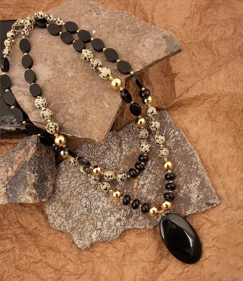 Barse Dark Dalmation Genuine Stone Statement Necklace