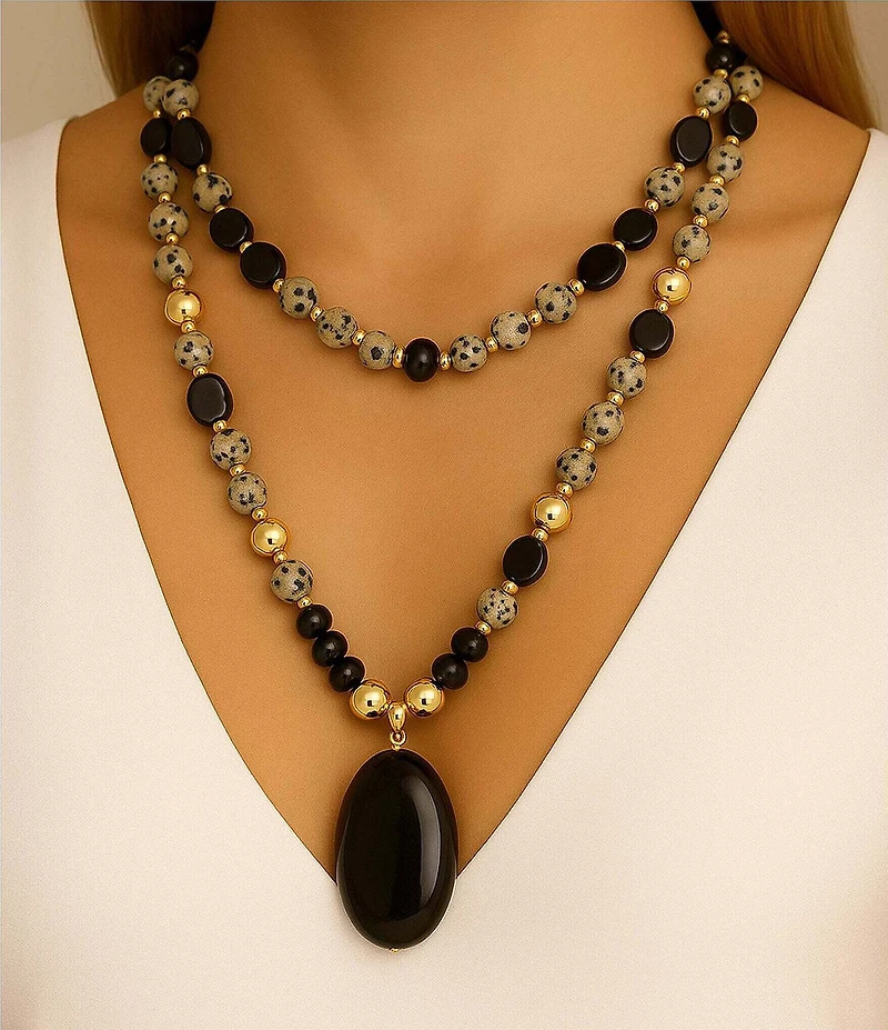 Barse Dark Dalmation Genuine Stone Statement Necklace