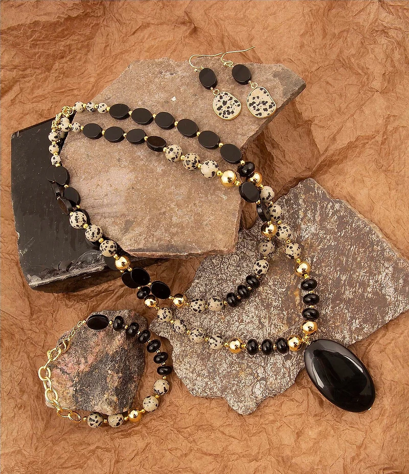 Barse Dark Dalmation Genuine Stone Statement Necklace