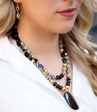 Barse Dark Dalmation Onyx Short Statement Pendant Necklace