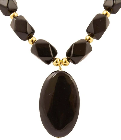 Barse Dark Dalmation Onyx Short Statement Pendant Necklace