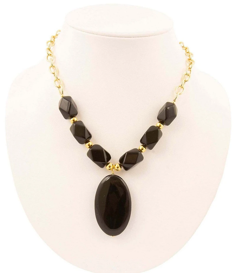 Barse Dark Dalmation Onyx Short Statement Pendant Necklace