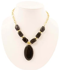 Barse Dark Dalmation Onyx Short Statement Pendant Necklace