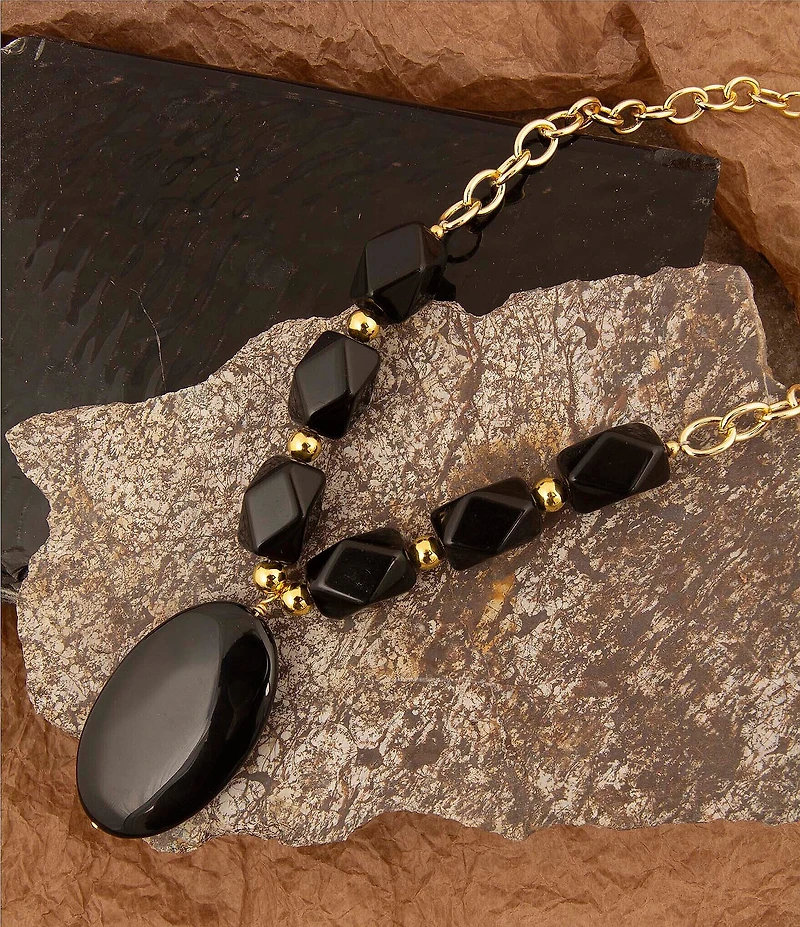 Barse Dark Dalmation Onyx Short Statement Pendant Necklace