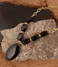 Barse Dark Dalmation Onyx Short Statement Pendant Necklace