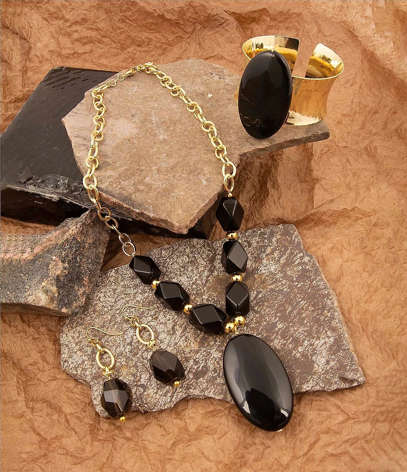 Barse Dark Dalmation Onyx Short Statement Pendant Necklace