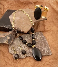 Barse Dark Dalmation Onyx Short Statement Pendant Necklace
