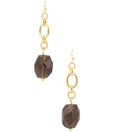 Barse Dark Dalmation Smoky Quartz Linear Earrings