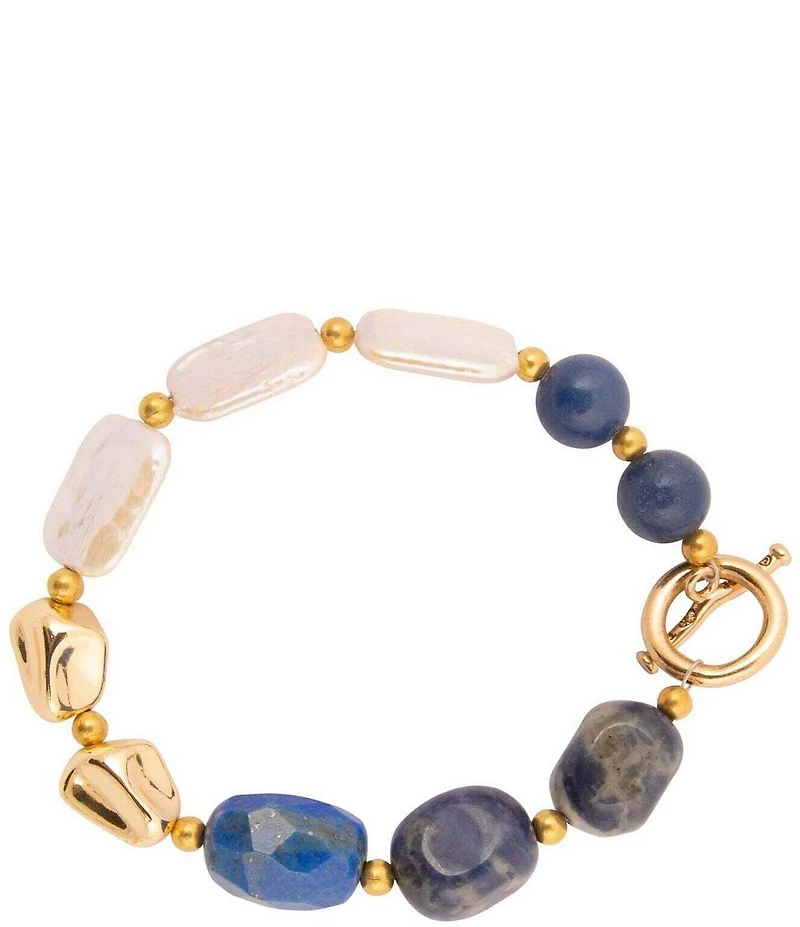 Barse Denim Friendly Lapis and Pearl Line Bracelet